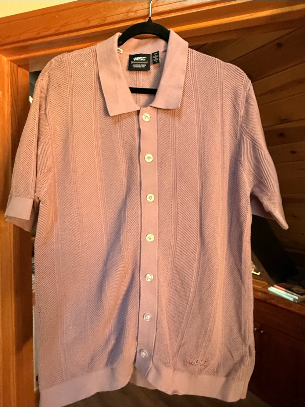 WESC Men's Short-Sleeve Knit Polo in Dusty Rose